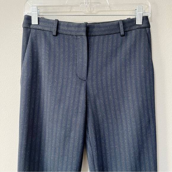 Theory Tailor Trouser C Cropped Dress Pant Pale Stripe Knit Navy Blue Size 00 - Picture 6 of 13